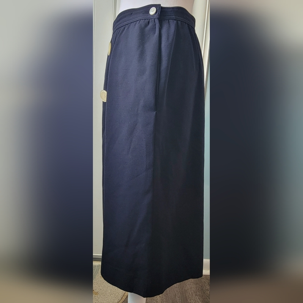 Vintg Valentino Miss V Tailored Pencil Skirt Womens US 6-8 Navy 100% Wool Nautic - Picture 3 of 13